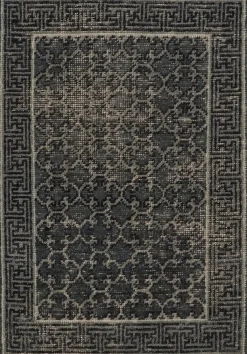 Abgenutzter Teppich im Khotan Stil mit Gittermuster in Blau & Grau von Rug&Kilim