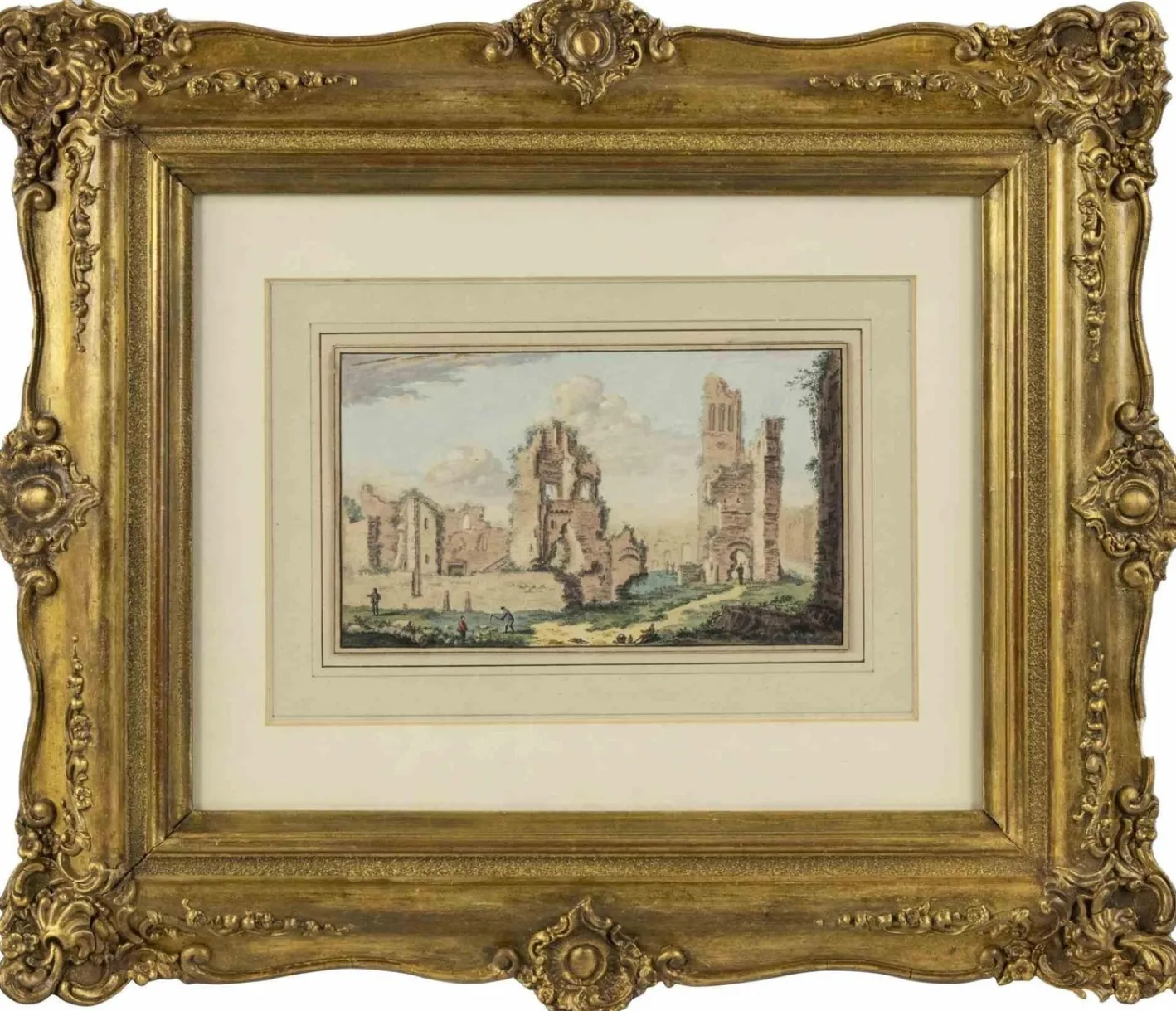 Abraham Rademaker, Antike Ruinen, Original Aquarell, 18. Jh