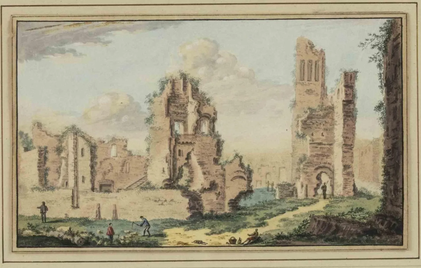 Abraham Rademaker, Antike Ruinen, Original Aquarell, 18. Jh