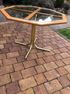 Achteckiger Esstisch aus Messing & Glas