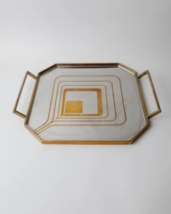 Achteckiges Mid-Century Tablett aus Edelstahl mit Messingrand, 1970er