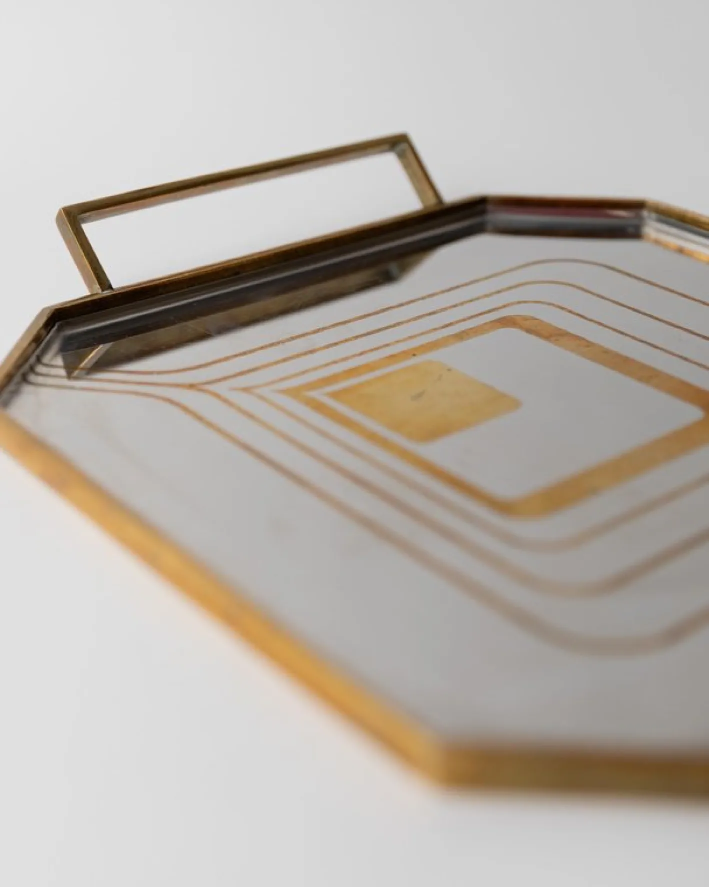 Achteckiges Mid-Century Tablett aus Edelstahl mit Messingrand, 1970er