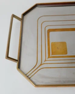 Achteckiges Mid-Century Tablett aus Edelstahl mit Messingrand, 1970er