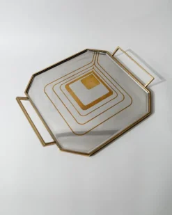Achteckiges Mid-Century Tablett aus Edelstahl mit Messingrand, 1970er