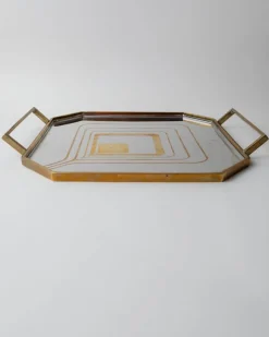 Achteckiges Mid-Century Tablett aus Edelstahl mit Messingrand, 1970er