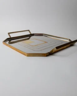 Achteckiges Mid-Century Tablett aus Edelstahl mit Messingrand, 1970er