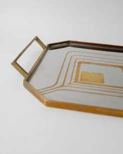 Achteckiges Mid-Century Tablett aus Edelstahl mit Messingrand, 1970er