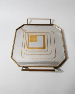 Achteckiges Mid-Century Tablett aus Edelstahl mit Messingrand, 1970er