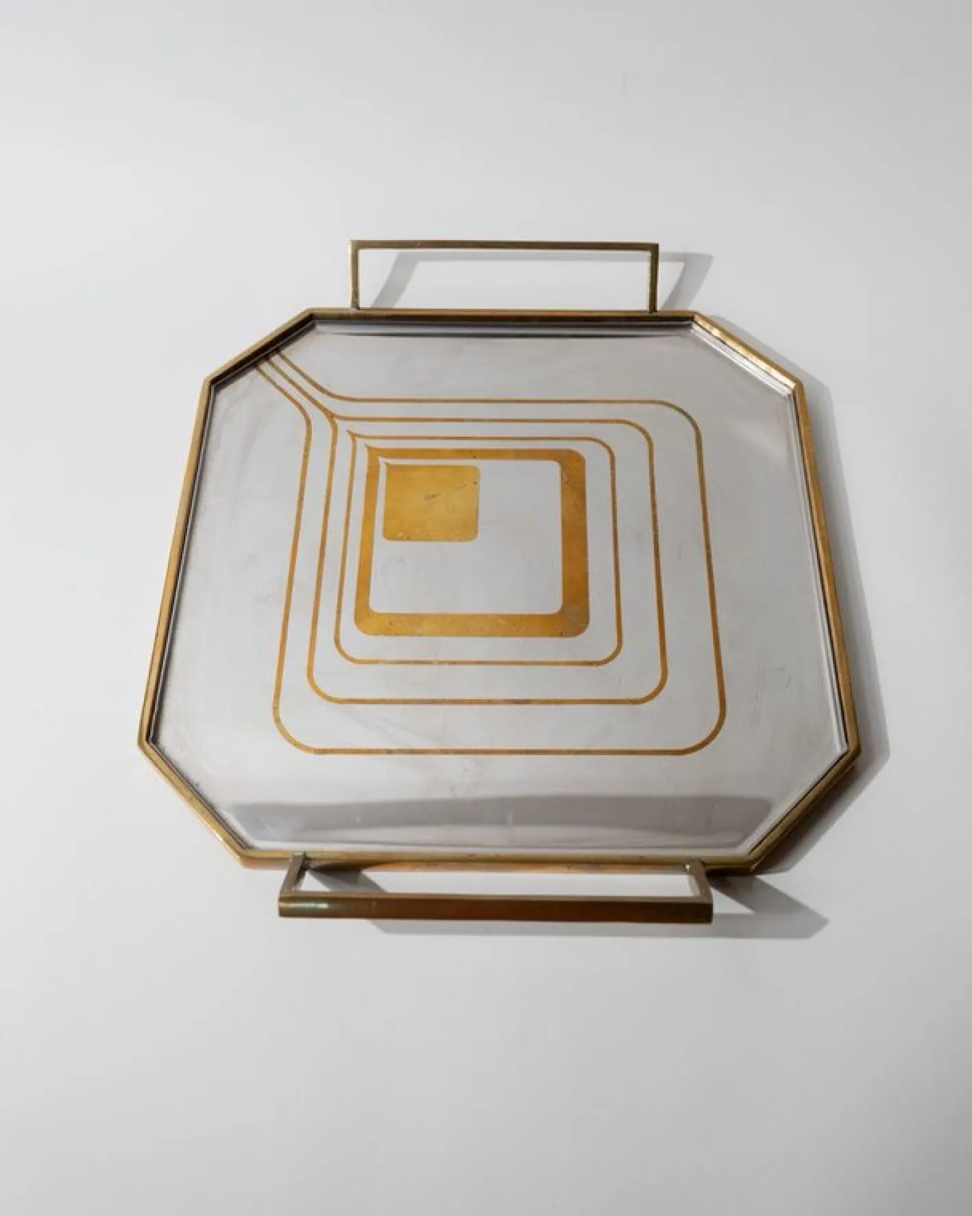 Achteckiges Mid-Century Tablett aus Edelstahl mit Messingrand, 1970er