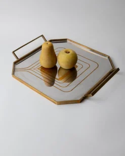 Achteckiges Mid-Century Tablett aus Edelstahl mit Messingrand, 1970er
