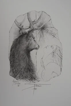 Acteon, Cerf et Jeune Femme Radierung von Pierre-Yves Tremois