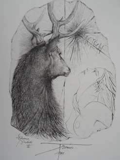 Acteon, Cerf et Jeune Femme Radierung von Pierre-Yves Tremois