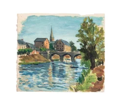 Albert Fernand-Renault, Französische Landschaft, Tempera auf Papier, frühes 20. Jahrhundert