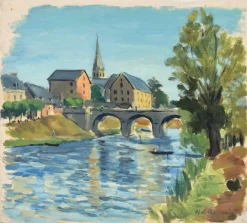 Albert Fernand-Renault, Französische Landschaft, Tempera auf Papier, frühes 20. Jahrhundert