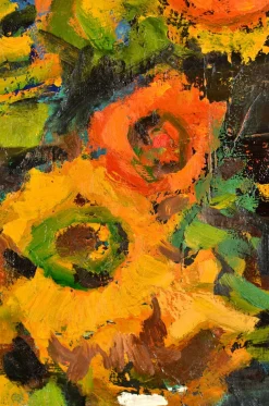 Aleksandr Rodin, Stillleben mit Gelben Blumen, 1980er, Ölgemälde auf Leinwand