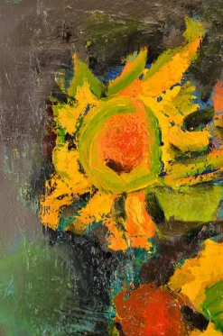 Aleksandr Rodin, Stillleben mit Gelben Blumen, 1980er, Ölgemälde auf Leinwand