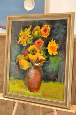 Aleksandr Rodin, Stillleben mit Gelben Blumen, 1980er, Ölgemälde auf Leinwand