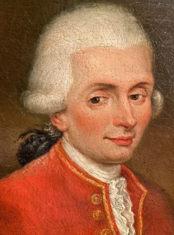 Alessandro Longhi, Porträt eines jungen Musikers vor seinem Schreibtisch mit einer Partitur in der Hand, Öl auf Leinwand, 18. Jh., gerahmt