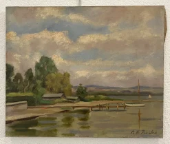 Alexis Louis Roche, Au bord du lac, Genf, Öl auf Leinwand
