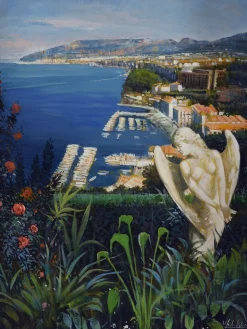 Alfredo Santini, Amalfiküste, 1990er, Ölgemälde auf Leinwand, gerahmt