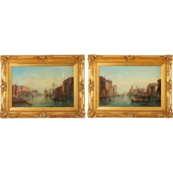 Alfred Pollentine, Canal Grande Venedig, 19. Jh., Antike Ölgemälde, Gerahmtes 2er Set