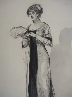Alméry Lobel-Riche, Jeune femme à l'éventail, 1920er, Zeichnung