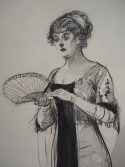 Alméry Lobel-Riche, Jeune femme à l'éventail, 1920er, Zeichnung