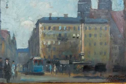 Alois Pfund, Marienplatz, München, 1920er Jahre, Öl auf Karton, gerahmt