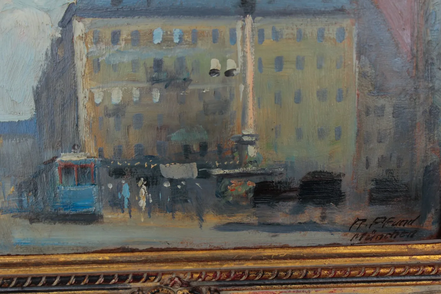 Alois Pfund, Marienplatz, München, 1920er Jahre, Öl auf Karton, gerahmt
