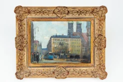 Alois Pfund, Marienplatz, München, 1920er Jahre, Öl auf Karton, gerahmt