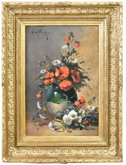 Amédée De Caranza, Mohnblumen-Stillleben, 1880, Öl auf Leinwand, gerahmt