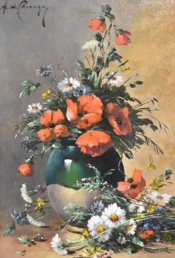 Amédée De Caranza, Mohnblumen-Stillleben, 1880, Öl auf Leinwand, gerahmt