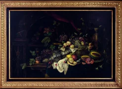 Andrea Marinell, Großes Stillleben mit Früchten, Öl auf Leinwand, 1980er, Gerahmt