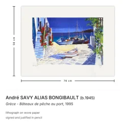 André Savy Alias Bongibault, Griechische Fischerboote im Hafen, 1995, Lithographie