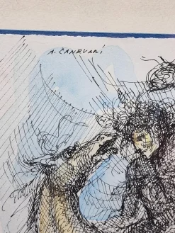 Angelo Canevari, Reiter, 1980er, Aquarell, Gerahmt