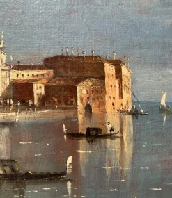 Ansicht von Venedig mit der Insel San Giorgio Maggiore und der Basilika, Öl auf Leinwand, 19. Jh., gerahmt