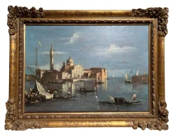Ansicht von Venedig mit der Insel San Giorgio Maggiore und der Basilika, Öl auf Leinwand, 19. Jh., gerahmt
