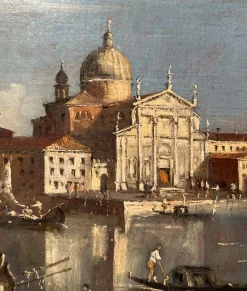 Ansicht von Venedig mit der Insel San Giorgio Maggiore und der Basilika, Öl auf Leinwand, 19. Jh., gerahmt