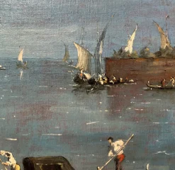 Ansicht von Venedig mit der Insel San Giorgio Maggiore und der Basilika, Öl auf Leinwand, 19. Jh., gerahmt
