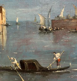 Ansicht von Venedig mit der Insel San Giorgio Maggiore und der Basilika, Öl auf Leinwand, 19. Jh., gerahmt