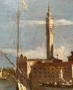 Ansicht von Venedig mit der Insel San Giorgio Maggiore und der Basilika, Öl auf Leinwand, 19. Jh., gerahmt