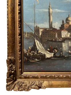 Ansicht von Venedig mit der Insel San Giorgio Maggiore und der Basilika, Öl auf Leinwand, 19. Jh., gerahmt