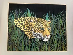 Anthi Hadjinikolaou, Leopard, Gemälde auf Seide, 1995