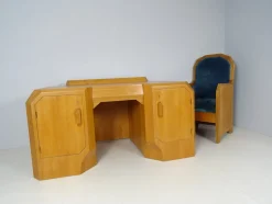 Anthroposophischer Schreibtisch mit Armlehnstuhl Felix Kayser zugeschrieben, 2er Set