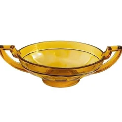Antike Art Deco Obstschale aus bernsteinfarbenem Glas von Val Saint Lambert, 1930er
