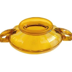 Antike Art Deco Obstschale aus bernsteinfarbenem Glas von Val Saint Lambert, 1930er