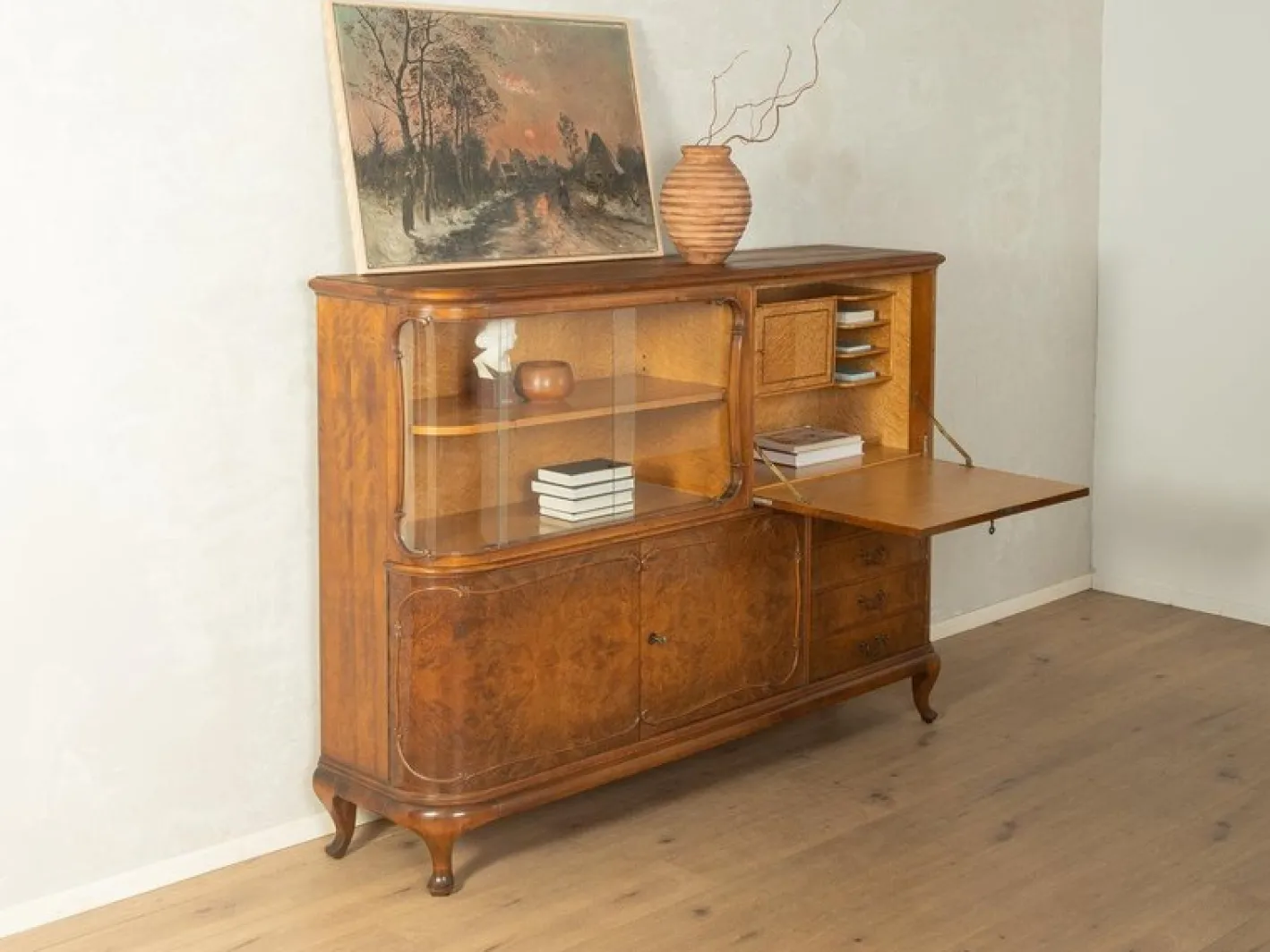 Antike Art Deco Vitrine, 1930er