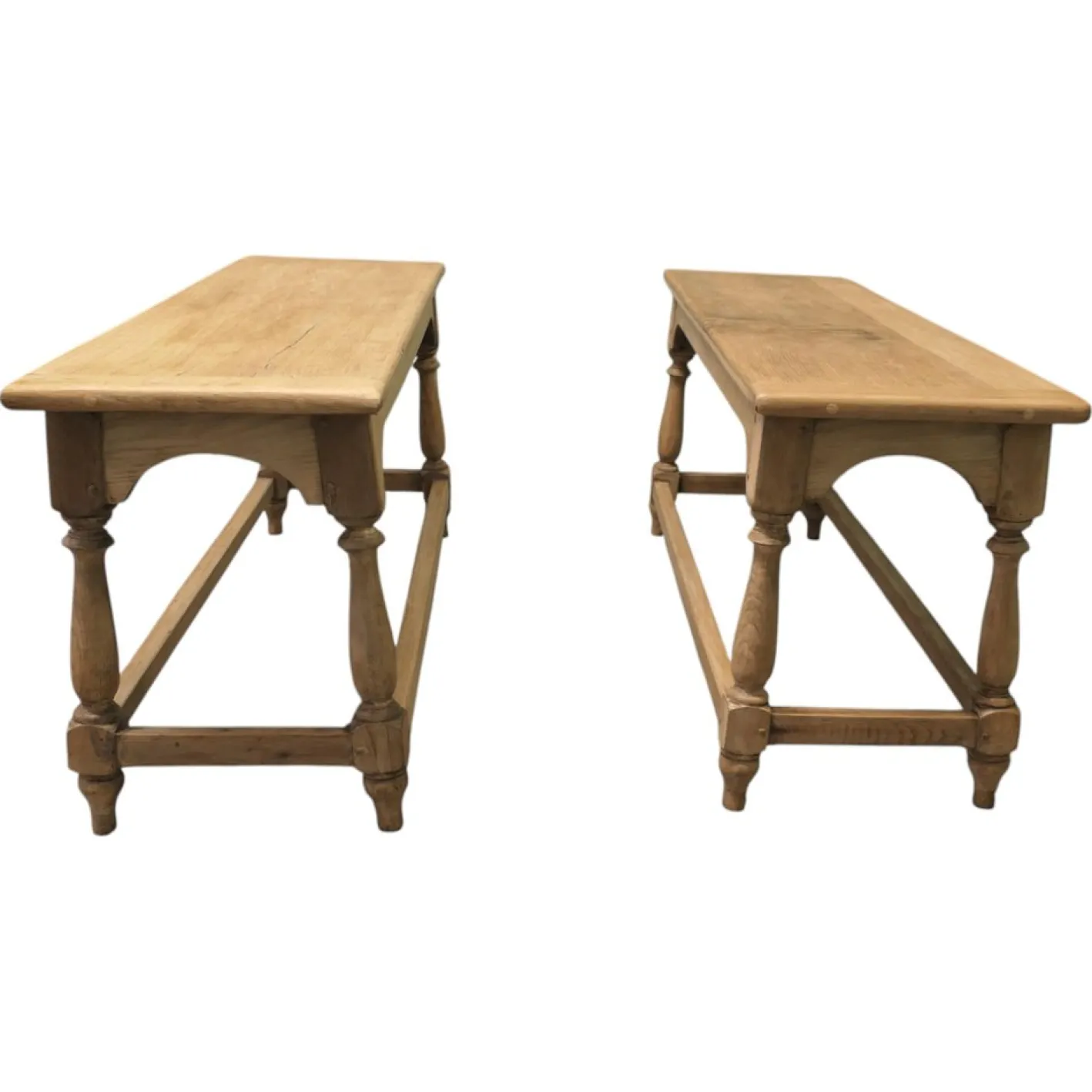Antike Bänke aus gebleichter Eiche, 1910, 2er Set