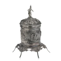 Antike burmesische Betel Box aus Silber auf Ständer, Rangeun, 1890