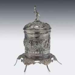 Antike burmesische Betel Box aus Silber auf Ständer, Rangeun, 1890